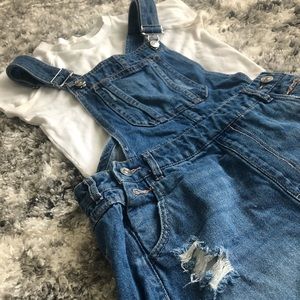 H&M denim short distressed overalls